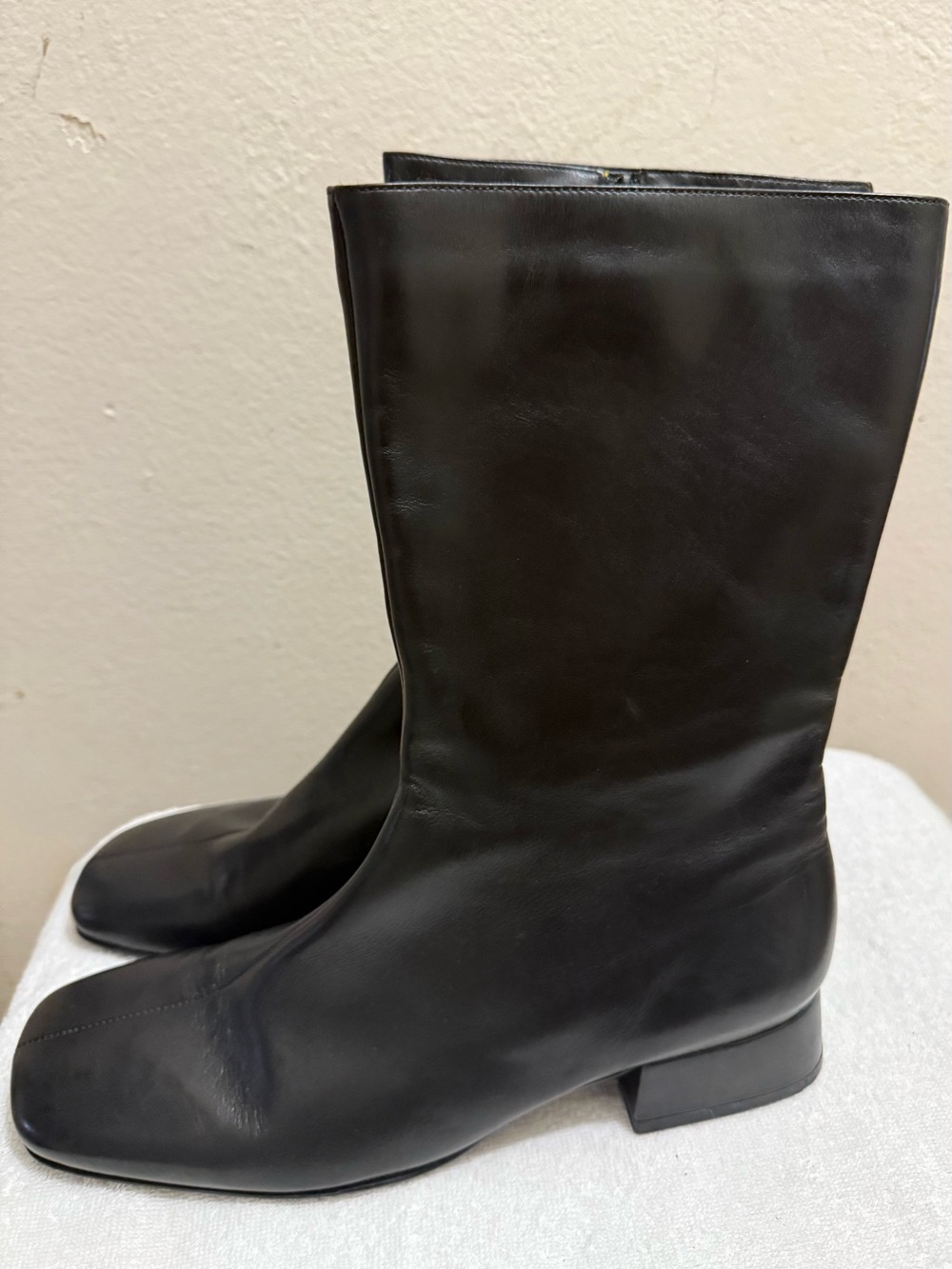 Nine West Black Square-Toe Mid-Calf Heeled Boots - Picture 3 of 8